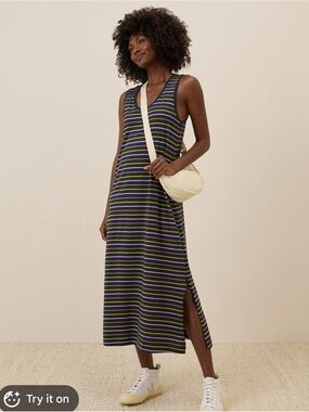 blue white striped linen dress Lurex in crystal by Haris Cotton XS Crafted from a crisp Ava Presley 42237 - Color:Silver-grey SCV020688_G_XL